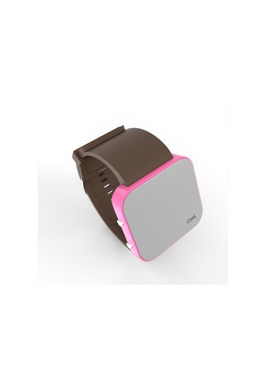 Cool Watch Saat - Pembe Led Kasa - Kahverengi Kayış Unisex