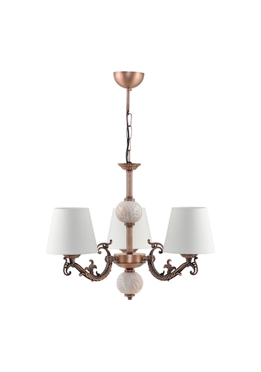 Üç  Kollu Zamak Avize Bakir Krem Çinili Krem Şapkali