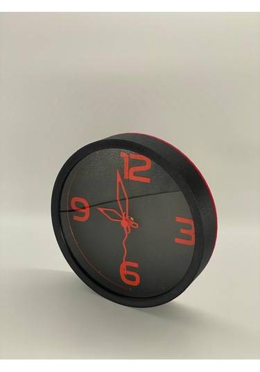 Modern Ve Sade Duvar Saati, Siyah Kasa, Siyah & Kırmızı Siyah