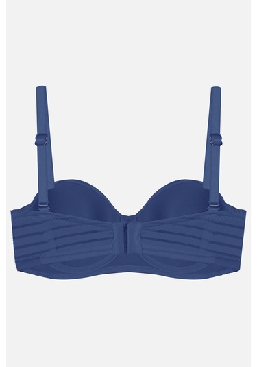 Kadın Dolgusuz Transparan Çizgili Toparlayıcı Straplez Sütyen İndigo