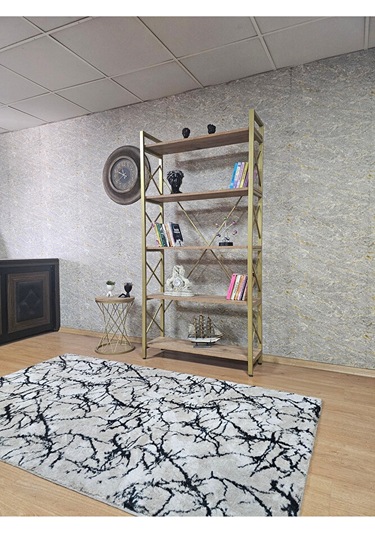 Gold Boyalı Kitaplık - 5 Raflı Suntalem Lüks Kitaplık Atlas Çam Çok Renkli