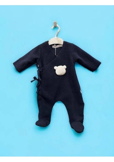 Kız Bebek Ayıcık Desenli Polar Kışlık Tulum-15267 Lacivert