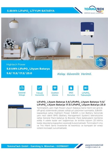 Tommatech Hightech Power Generalpack 5.8kwh Lityum Batarya Btry-tt-03-hp-5.8-gp