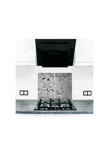 Dekoratif Cam Ocak Koruyucu ve Kesim Tahtası Gri Taş 60Cm X 52Cm