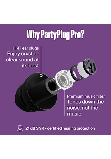 Alpine Partyplug Pro Kulak Tıkacı, 21 Db Hi-fi Koruma Siyah Renk
