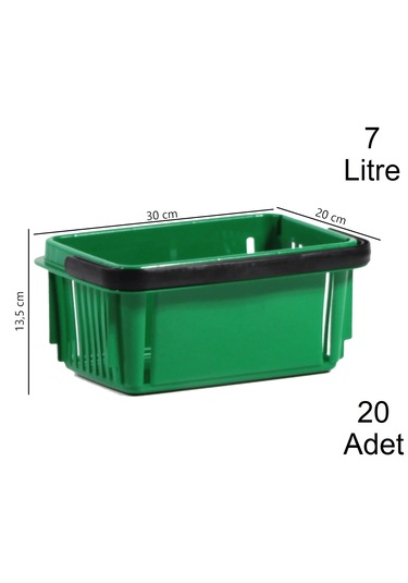 7 Litre Plastik Kozmetik Alışveriş El Sepeti Yeşil 20 Adet / En:20 Boy:30 Yükseklik:13,5 Cm Yeşil