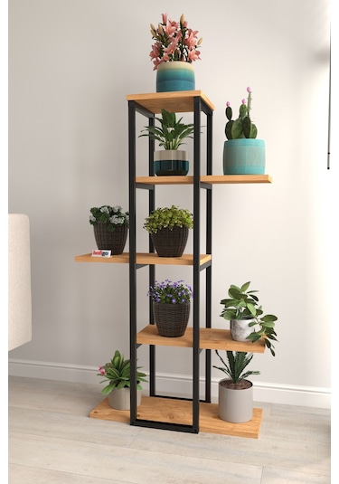 Bofigo 5 Raflı Çiçeklik Rafı Saksılık Standı Dekoratif Aksesuar Rafı Saksılık Papatya Çam Çam