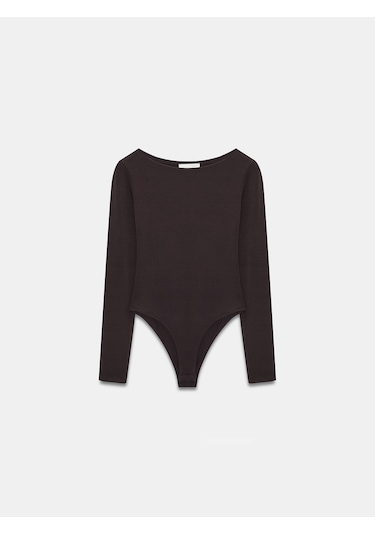 Dilvin 32549 Kayık Yaka Bodysuit-koyu Kahve Koyu Kahve