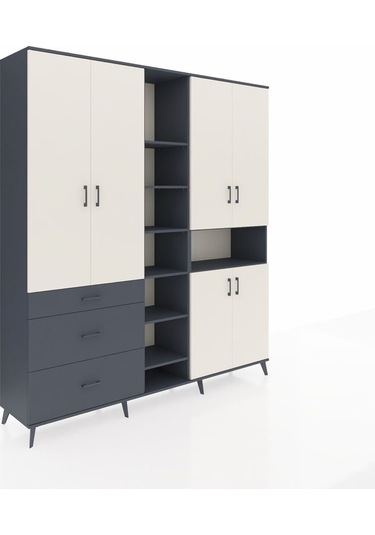 Hyperion Dolap 13 Raflı 3 Çekmeceli 6 Kapaklı 220x44x243 Antrasit-aytaşı/antrasit Aytası/antrasıt