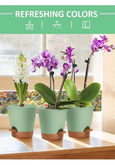 Ulzyvf Yeşil Sulama Saksıları, Paket Otomatik Kapalı İnç İçin Bitkiler 6.5 Vi