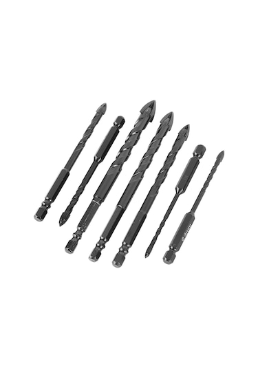 Xindoker 7 Parça Alyaş Matkap Ucu Seti, 3-12mm Çaplı, Dört Yivli, Altıgen Saplı, Dayanıklı, Taş Ve Çini İçin, Taşınabilir Saklama Kutusu İle