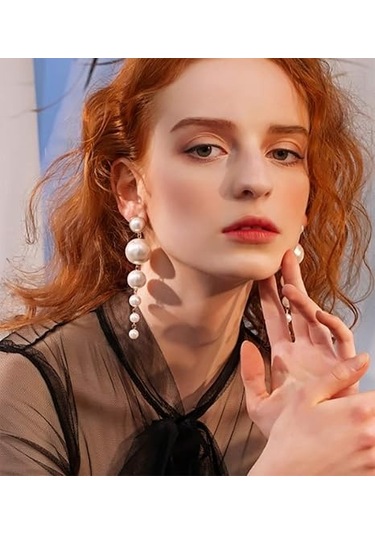 Denifery Boho Altın Uzun Püskül Küpe Saçak Sarkan Küpe Pe Beyaz