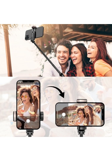 Butu Q12 Cep Telefonu Tutucu Tripod Uzatılabilir Alüminyum Alaşımlı Kutup Canlı Akış Selfie Sopa Bluetooth Uzaktan Kumanda İle