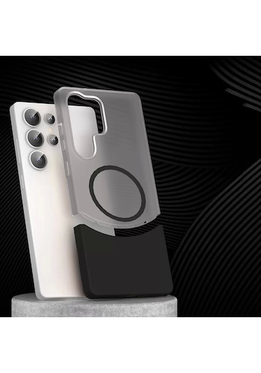 Samsung Galaxy Uyumlu A26 Kılıf Magsafe Şarj Kartlıklı Mıknatıslı Duble 1.7mm Kapak Kart Bölmeli Lacivert S