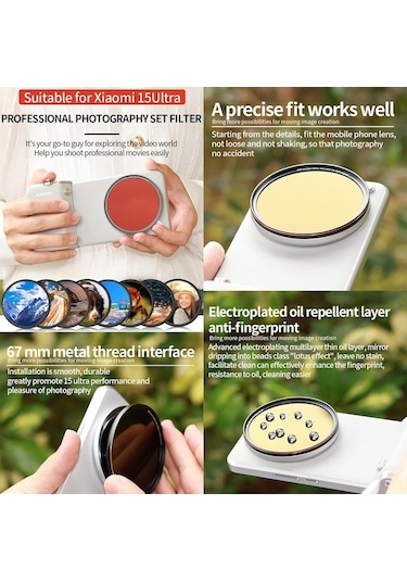 Konesam Xiaomi Mi 15ultra İçin 4x Makro Lens 67mm Fotoğraf Seti + Nd Gradyan Gri Filtre + Depolama Kutusu + Temizleme Bezi