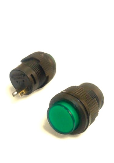 16mm Plastik 2 Pin Anahtarlı Buton Yeşil - Kalıcı Buton- Anahtar