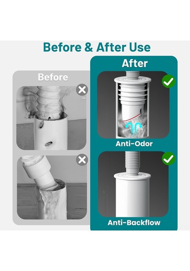 Folinda Gri Renkli 60-65mm Çamaşır Makinesi Su Borusu Bağlantısı, Kokuları Engelleme, Tüp Sızıntı Önleyici Drenaj Tıkanıklığı Kapağı Gri