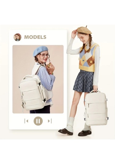 Dashanshop Hafif Nylon Seyahat Sirt Cantasi Beige With Brown Laptop Bolmeli Ayarlanabilir Askili Cok Cepli Is Gundelik Kullanım A Gri