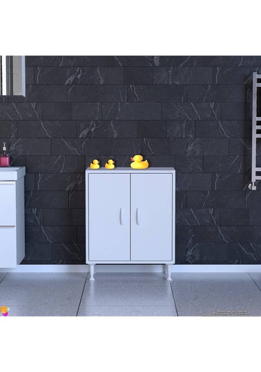 55x75x32,5 Cm Lik 2 Kapaklı 2 Gözlü Raf Dolap Organizatör Mutfak Dolabı Çok Amaçlı Dolap Beyaz