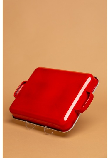 La Vita Rossa Vintage Emaye Kulplu Kırmızı Fırın Tepsisi Ebutay Kırmızı
