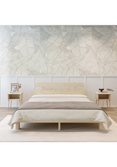 Lotus New Model Doğal Ahşap Karyola Ve İki Komodin Set-142 140 x 190