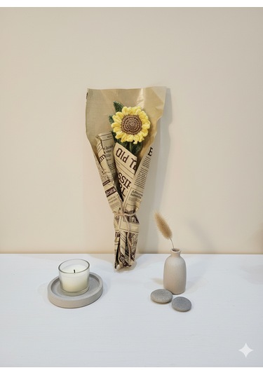 Sunflower Ayçiçeği Örgü Hediyelik Çiçek Kahve - Sarı