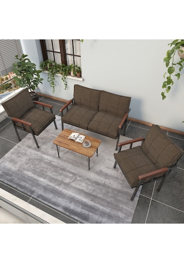 Mygusi Modern Balkon, Bahçe, Cafe - Metal Kanepe Koltuk Takımı - 2+1+1 Sehbalı Kahve