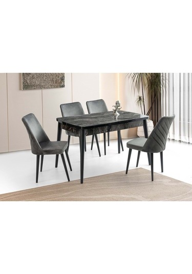 Mobilgen Siyah Mermer 130+35 Milano Kelebek Açılabilir Masa Siyah Mermer