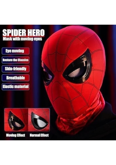 Hareketli Gözlü Örümcek Maskesi, Göz Büyüklüğünde Çene Kontrolü Olan Tam Yüz Maskesi, Çocuklar/yetişkinler İçin Kahraman Cosplay Maskesi