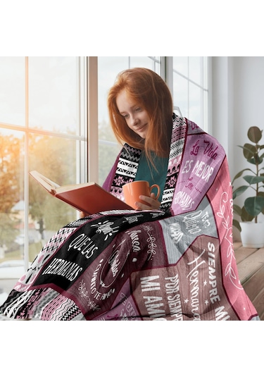 Reedark Hermana Harf Desenli Kalın Letto Kumaşı: Klima Odası Uyku Battaniyesi, Baba Anne Hediyesi, 130x150 Cm Çok Renkli