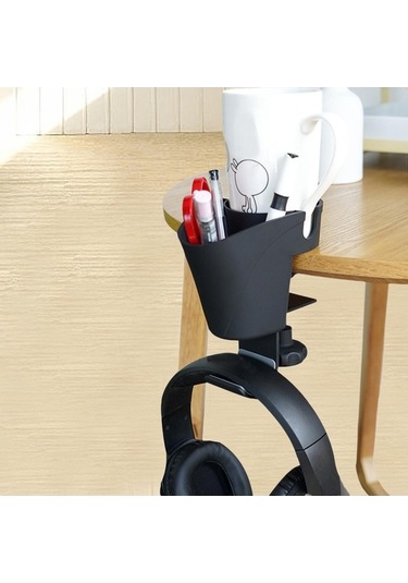 Pazly Suntek Masa Kalem Tutucu Bardak Kulaklık Kancası 3'ü 1 Arada Siyah Diğer