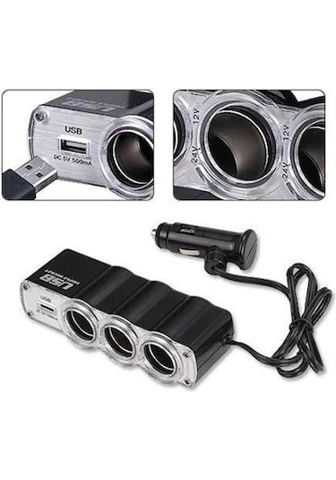 3 Port + 1 Usb Oto Araç Çakmaklık Çoğaltıcı Çoklayıcı Hub