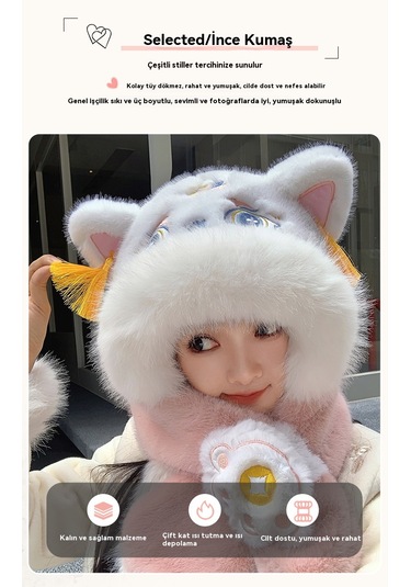 Şık Kışlık Polar Şapka, Kulaklıklı Kalın Ve Sıcak Polar Şapka, Stil 16 Beyaz