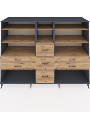 Kronos Dolap 8 Raflı 7 Çekmeceli 220x59x163 Antrasit-çam Antrasit-çam
