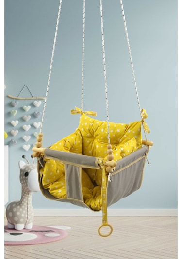 Bundera Wag Swing Gri Çocuk Ahşap Salıncak Bebek Hamak