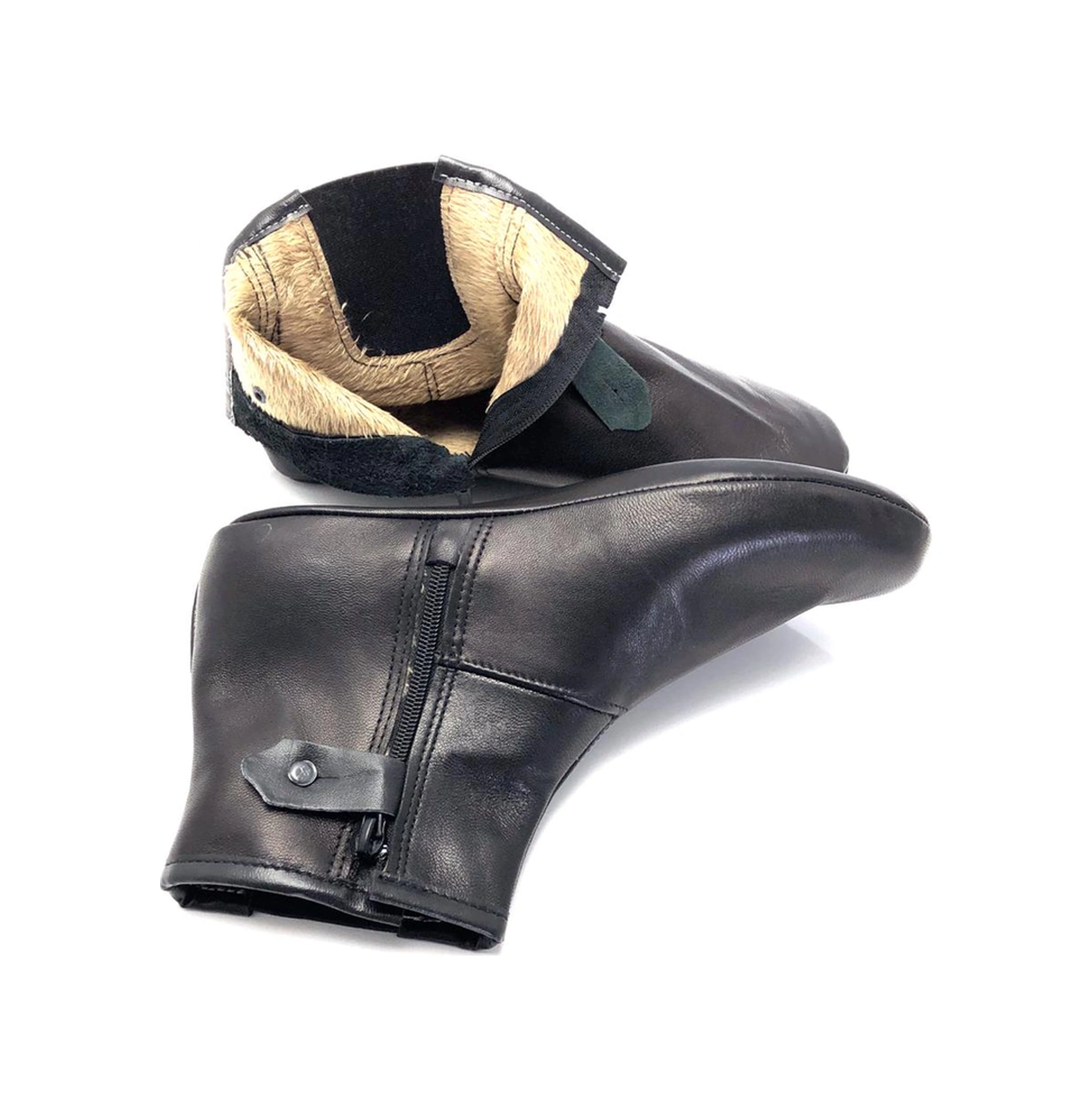 Deritarz Hakiki Deri Kürklü Sıcak Astar Fermuar Ve Lastikli Yumuşak Mest Siyah