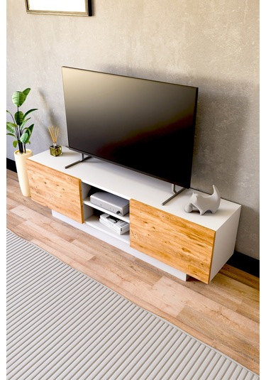 Dora Tv Sehpası, Tv Standı, Televizyon Ünitesi Beyaz - Atlantik Çam