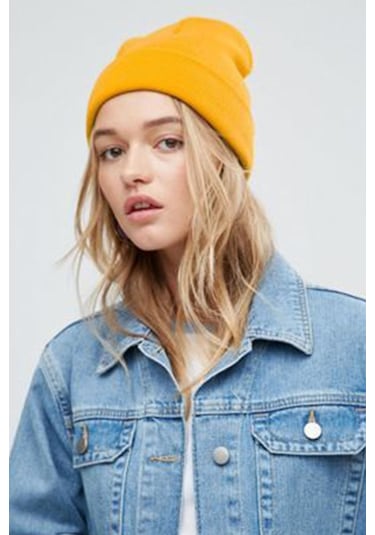 Unisex Kışlık Hardal Katlamalı Bere Hardal