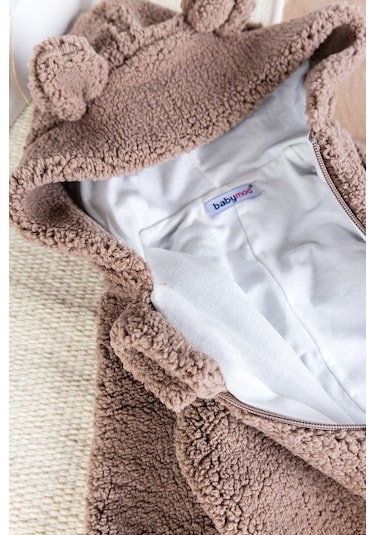 Kapüşonlu Kendinden Eldivenli Welsoft Kışlık Kız/erkek Bebek Tulum Kahverengi