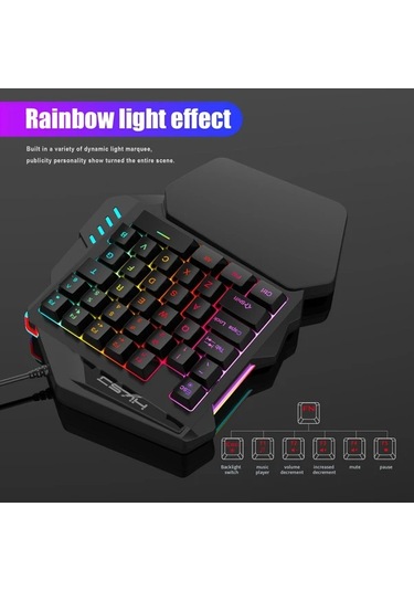 Techbloom Hxsj Gaming Tek Elle Klavye Ve Fare Seti 35 Tuş Çift Renkli Keycaps Renkli Arka Işık Usb Plug And Play Black Diğer
