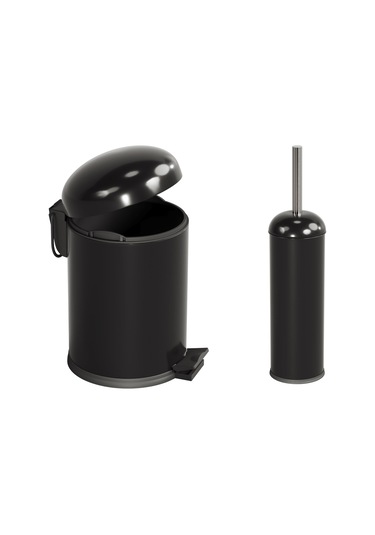 Aqua Bagno Smile Klozet Fırçası + Çöp Kovası 5 Lt -2 Parça Set, Mat Siyah