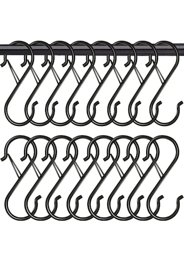 Vkemall 35 Adet 9 Cm S Şekilli Güvenlik Kanca Siyah - Çelik Yapı, İç/ Dış Mekan Kullanıma Uygun, Güvenli Asma Fonksiyonu
