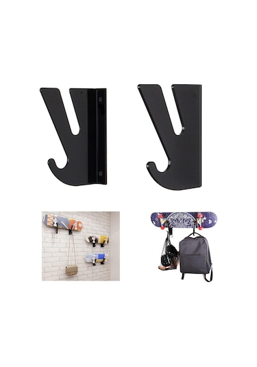 Depolama Kancalı Kaykaylar İçin Duvara Monte Vitrin 2pcs Siyah
