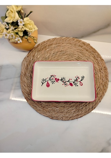 Md Coquına Sunum Tabağı 22 X 15 Beyaz - Kırmızı