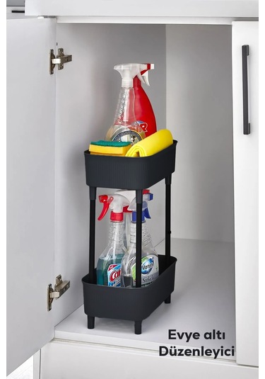 Porsima 1131 İki Katlı Çok Amaçlı Düzenleyici Raf Siyah