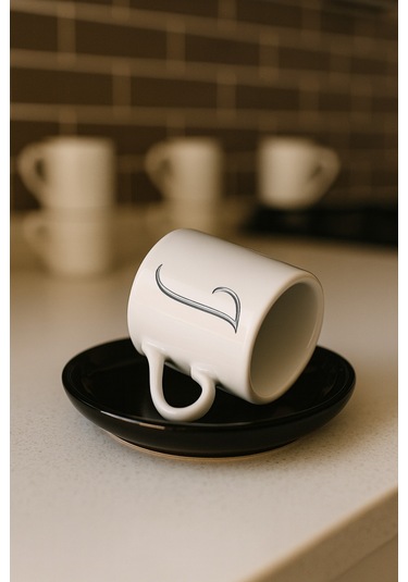 Türk Kahvesi Fincanı Siyah Altlık Harf, Espresso Fincanı Siyah Altlık Harf Siyah