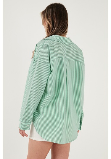 Lela Regular Fit Uzun Kollu Cepli Çizgili Bayan Gömlek 6772895 Benetton