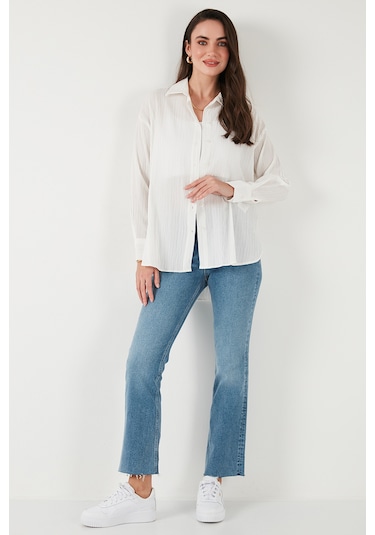 Lela Regular Fit Uzun Kollu Dokulu Bayan Gömlek 6772799 Beyaz