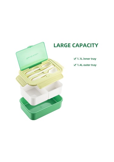 Moveevo Yeşil Pp5 1.1l Bölmeli Microwave Uyumlu Yemek Kutusu, Çocuk-öğrenci-çalışan İçin Leakproof, Çamaşır Makinesi Güvenli, Çatal Kaşık Dahil Yeşil