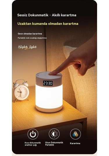 Pazly Zaman Şarjlı Çok Fonksiyonlu Yaratıcı Gece Lambası Beyaz Model Beyaz